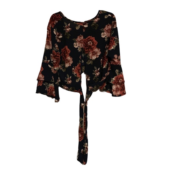 MINETTE Black & Floral Bell Sleeved Blouse! - Picture 4 of 4
